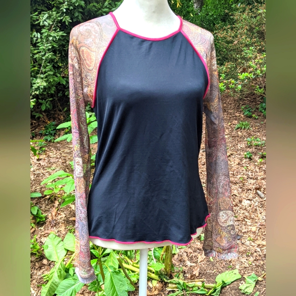 Denise Cronwall Activewear Womens Long Mesh Sleeve Golf Top Size Small